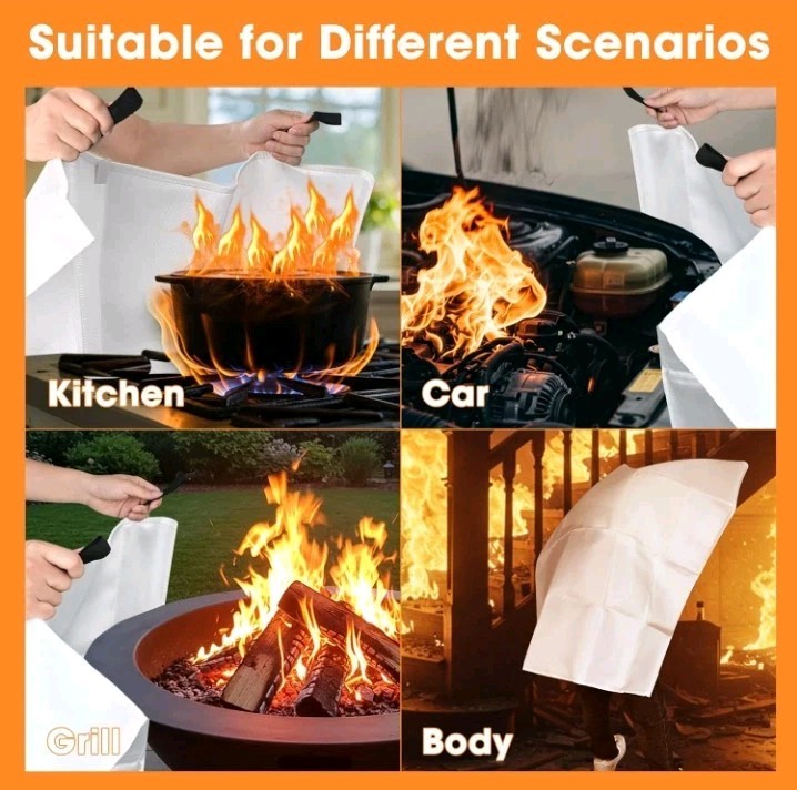 Emergency Fire Blanket 40″x40″ Fiberglass 1 PackFire Retardant Blankets W/Hooks