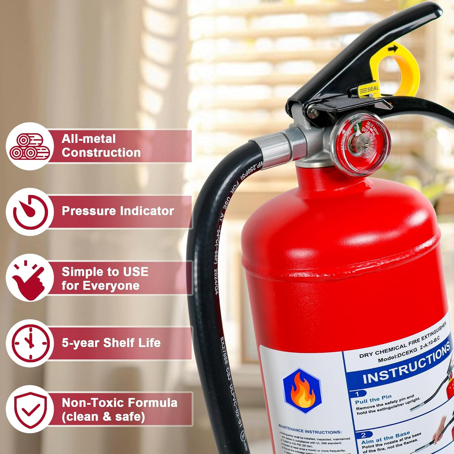 ABC Dry Chemical Fire Extinguishers, 5 lb 2a10bc Fire Extinguisher for Home, Bus