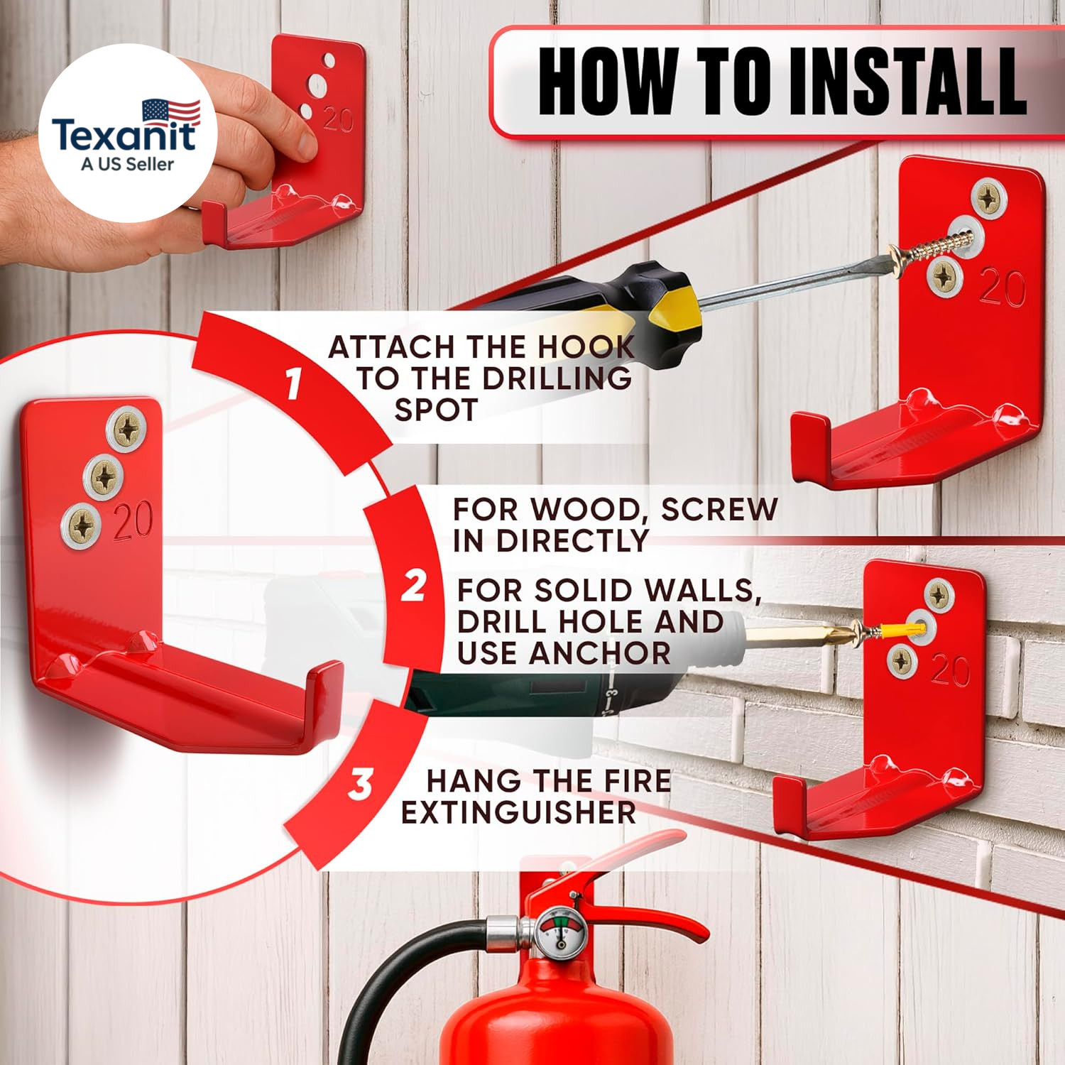 Fire Extinguisher Mount Brackets Set of 4, Heavy Duty Wall Mount Hook 2.36 X 1.5