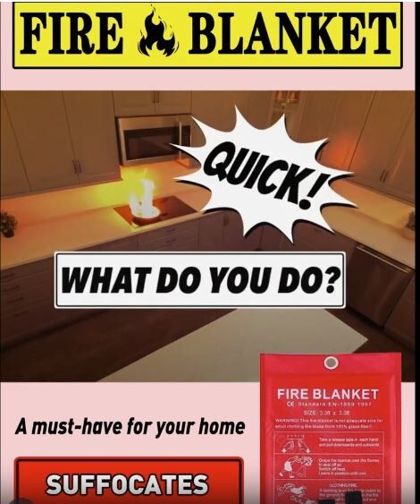 Fire Suppressor 2 Pack Blankets 39”x39” Large Fiberglass BBQ Kitchen Garage RV