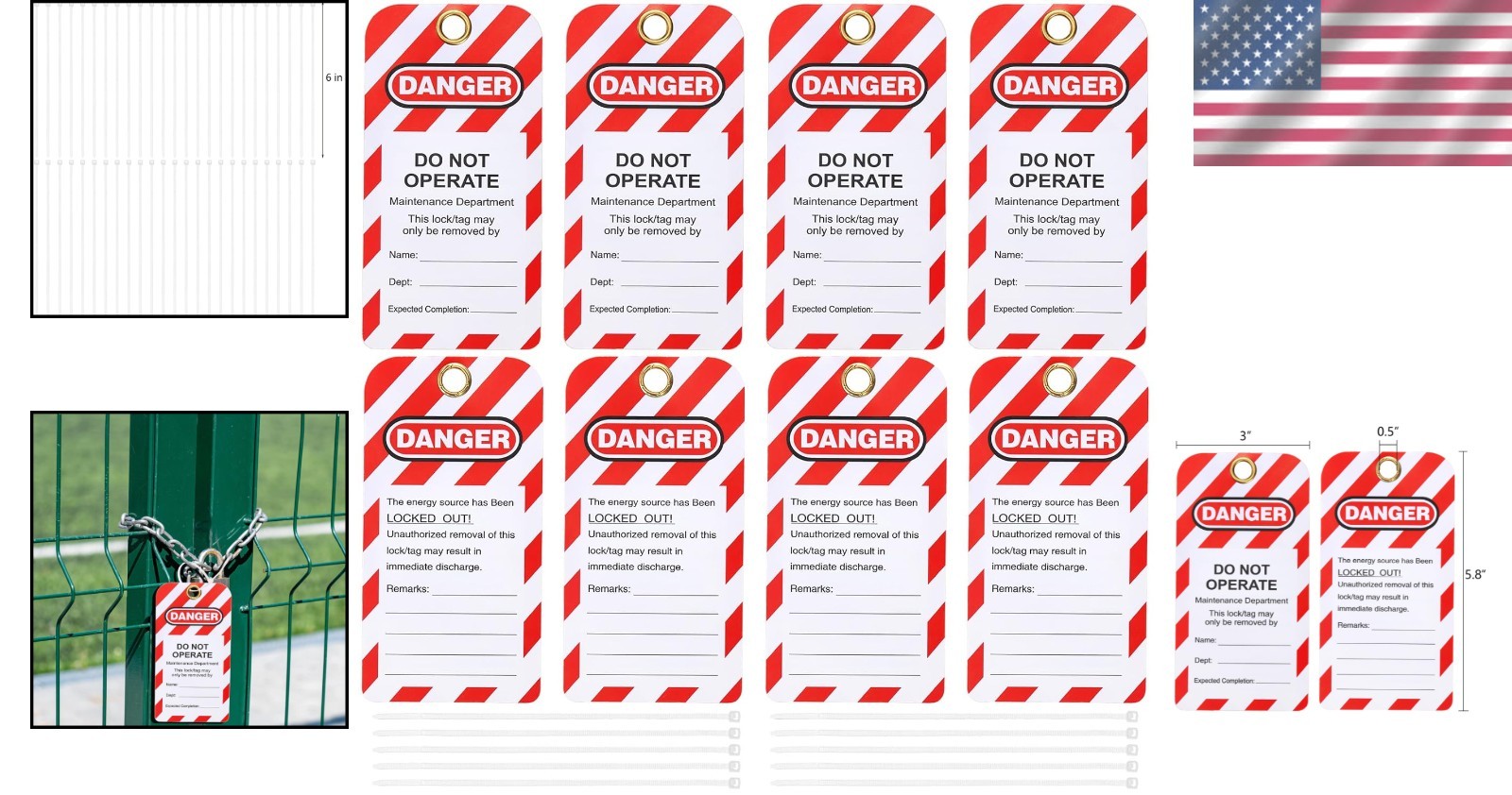Lockout Tagout Tags Do not Operate Equipment Labels with Zip Ties OSHA, 50 Pcs