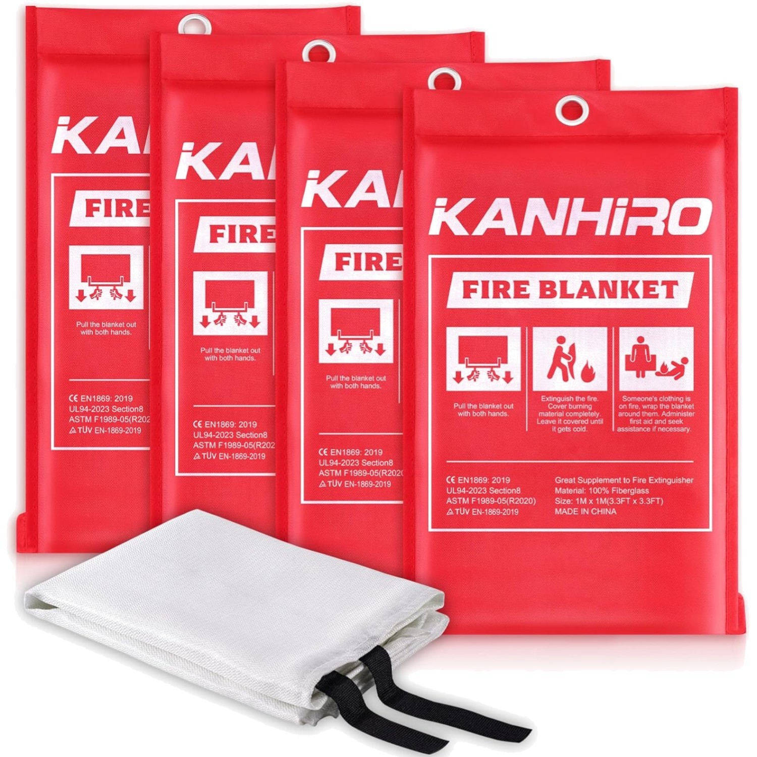 Fire Blanket Fiberglass Emergency Fire Suppression 4 Pack for Home Office