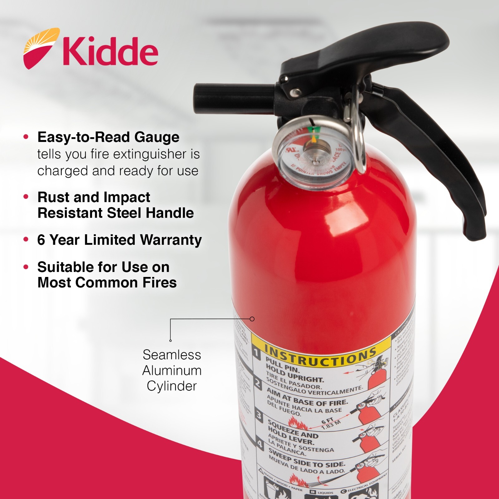 Kidde Multipurpose Home Fire Extinguisher, UL Rated 1-A:10-B:C, Model KD82-110AB