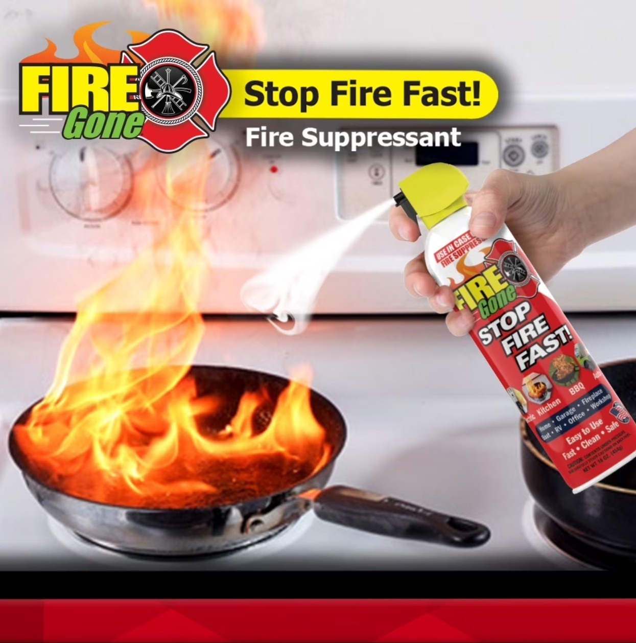 (4 pack) Fire Gone 16 oz Fire Extinguishing Spray – Aerosol Can -FFF-Foaming Age