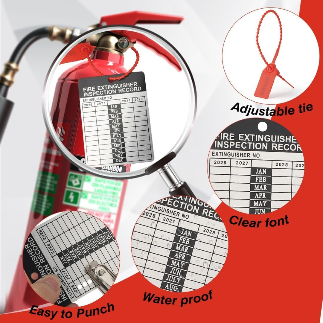 25 Sets 2026–2029 Fire Extinguisher Tags Aluminum Metal Inspection Record Tags 2