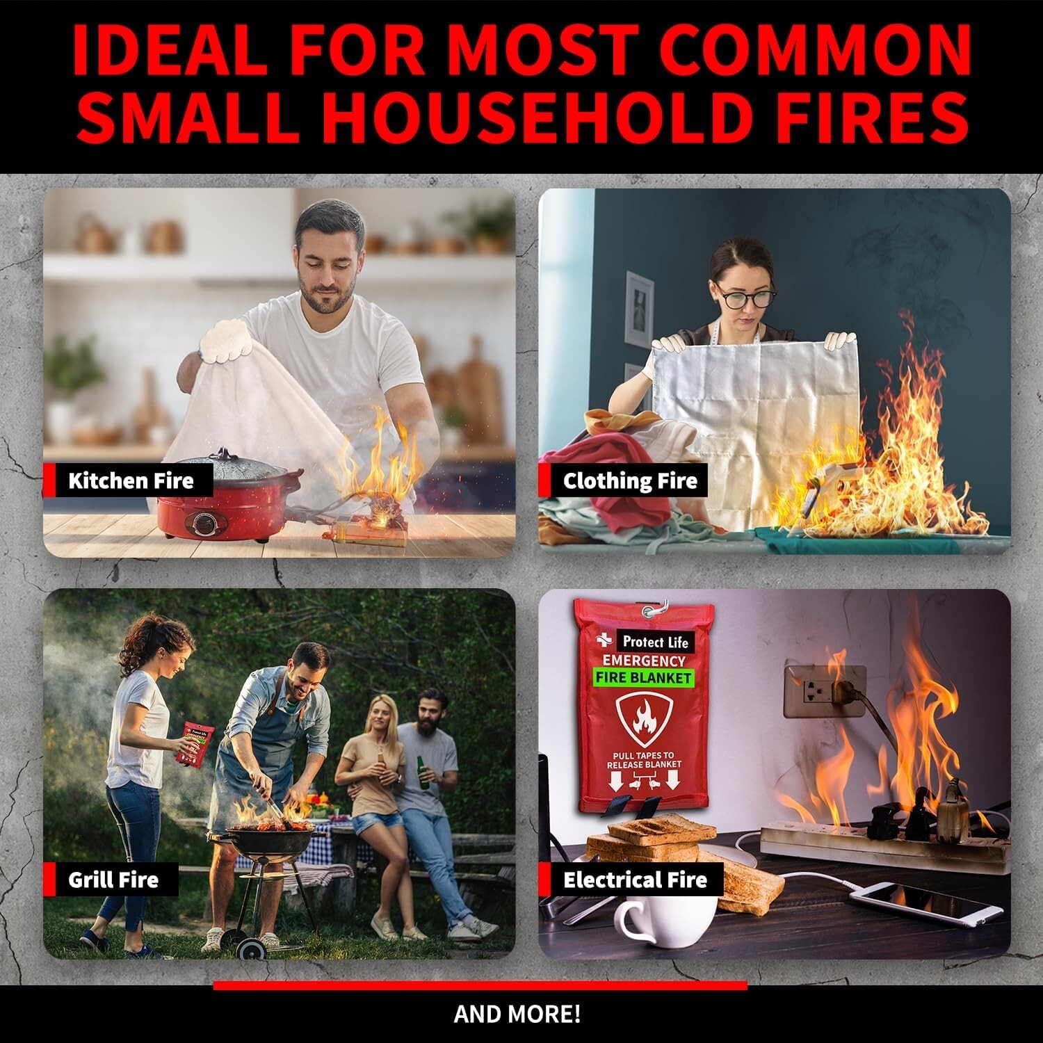 2 PACK PROTECT LIFE FIRE BLANKET, FIRE SUPPRESSION BLANKET FOR HOME FIRE RETARD