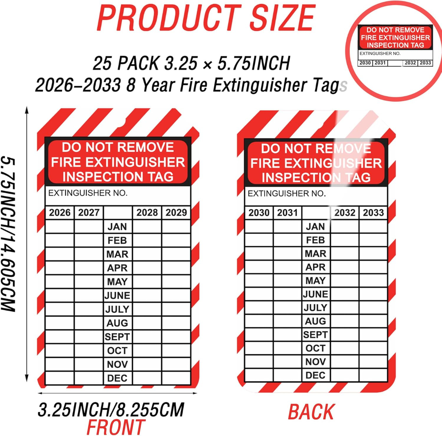 25 Pcs Fire Extinguisher Tags with Adjustable Wire Ties Monthly Inspection