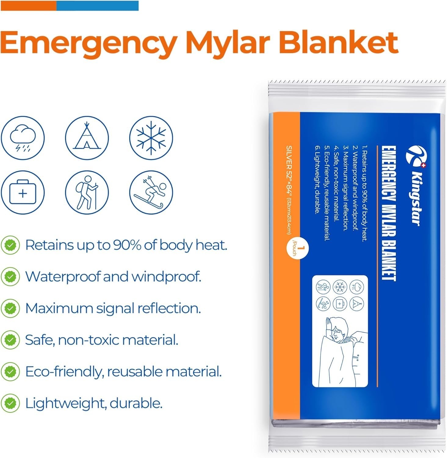 Emergency Blankets 120 Packs 84″ L x 52″ W Survival Gear Family & Homeless