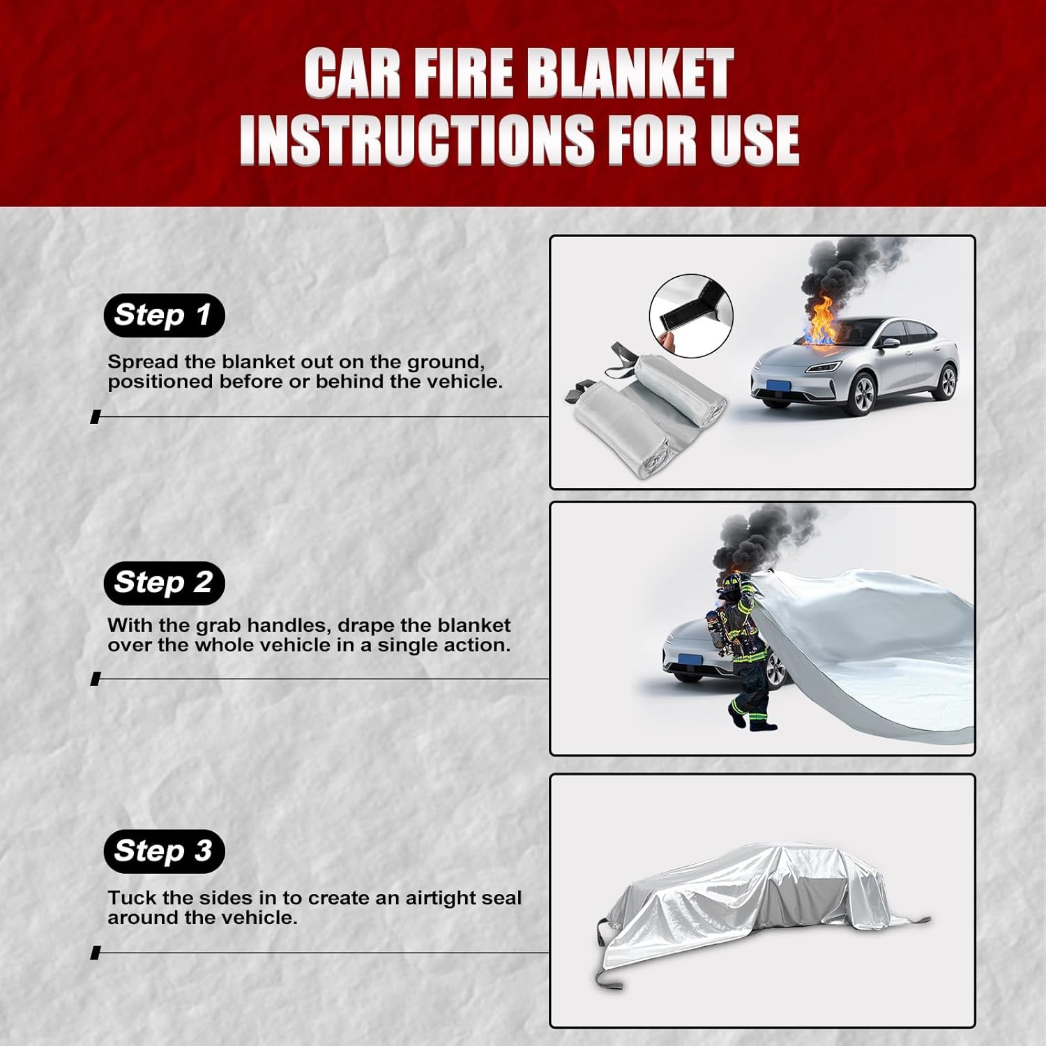 Large Fibreglass Vehicle Emergency Fire Blanket, Car Fire Suppression Blanket