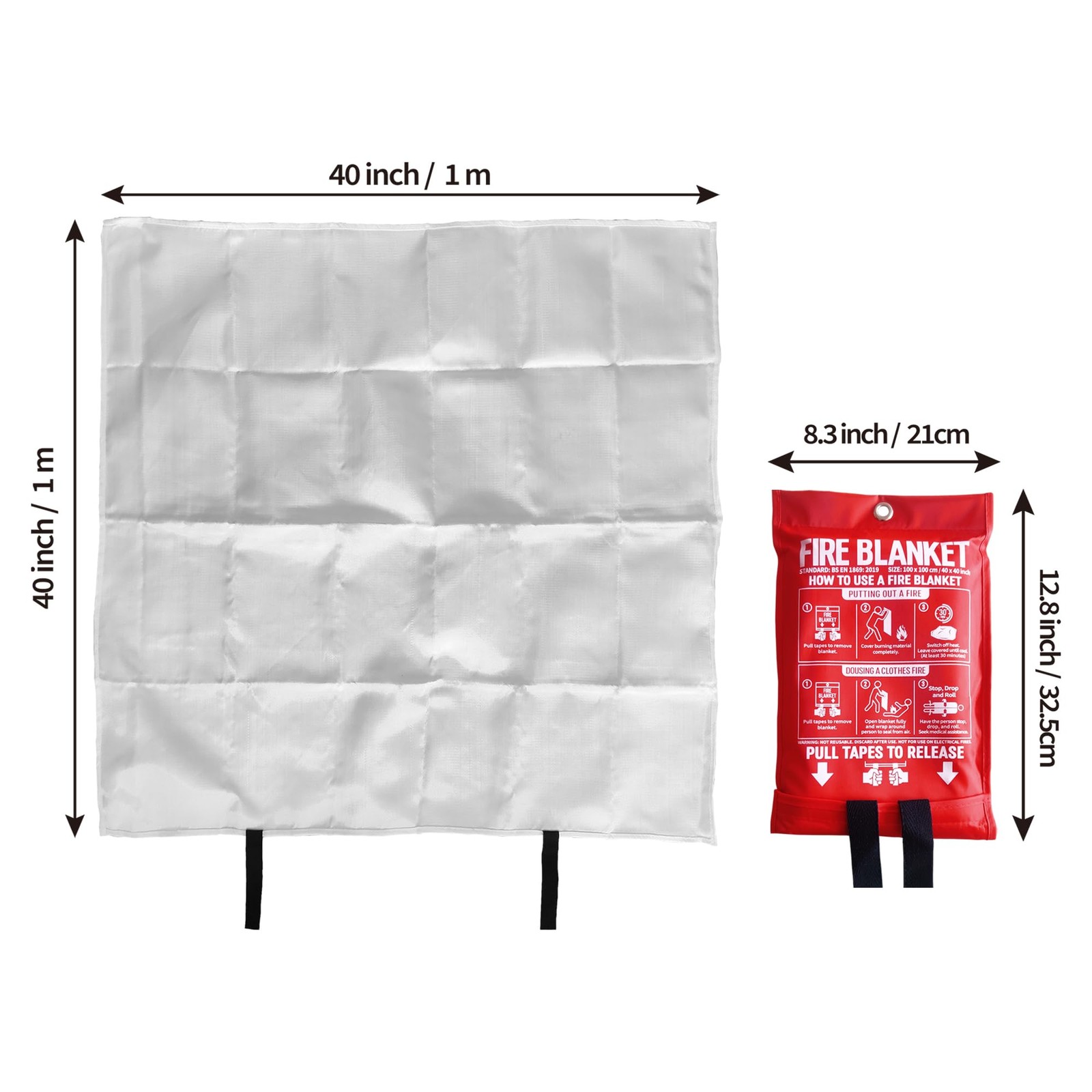 Fire Blanket for Kitchen and Home, 40″ x 40″, Fiberglass Fire Blanket, 4 Pack