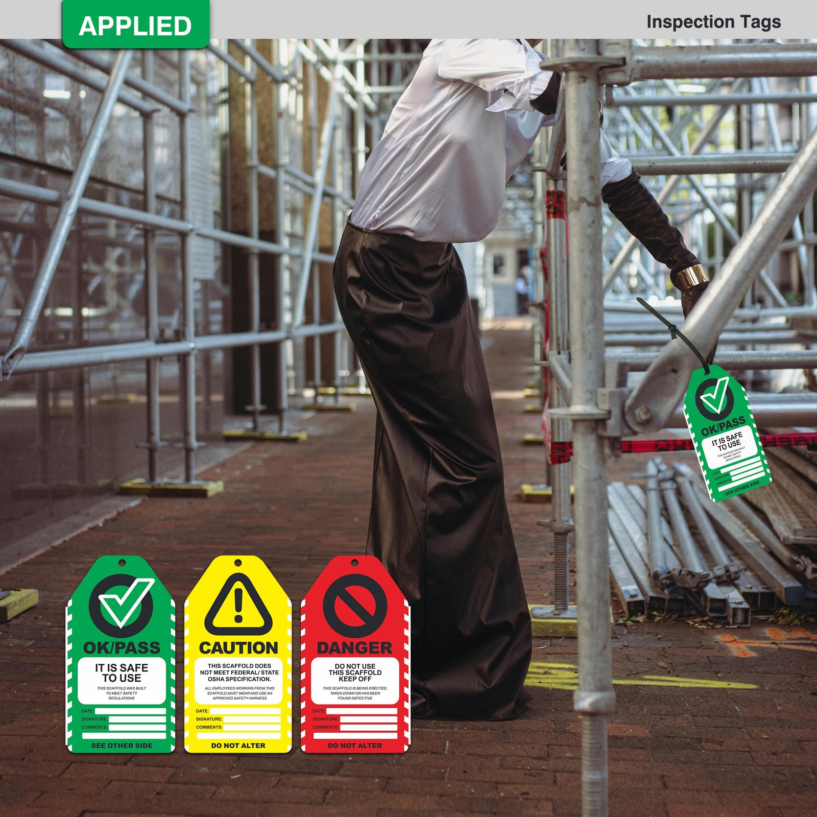 50 Pack Scaffold Inspection Tags, Never Tear, Waterproof, OSHA Compliant Cards