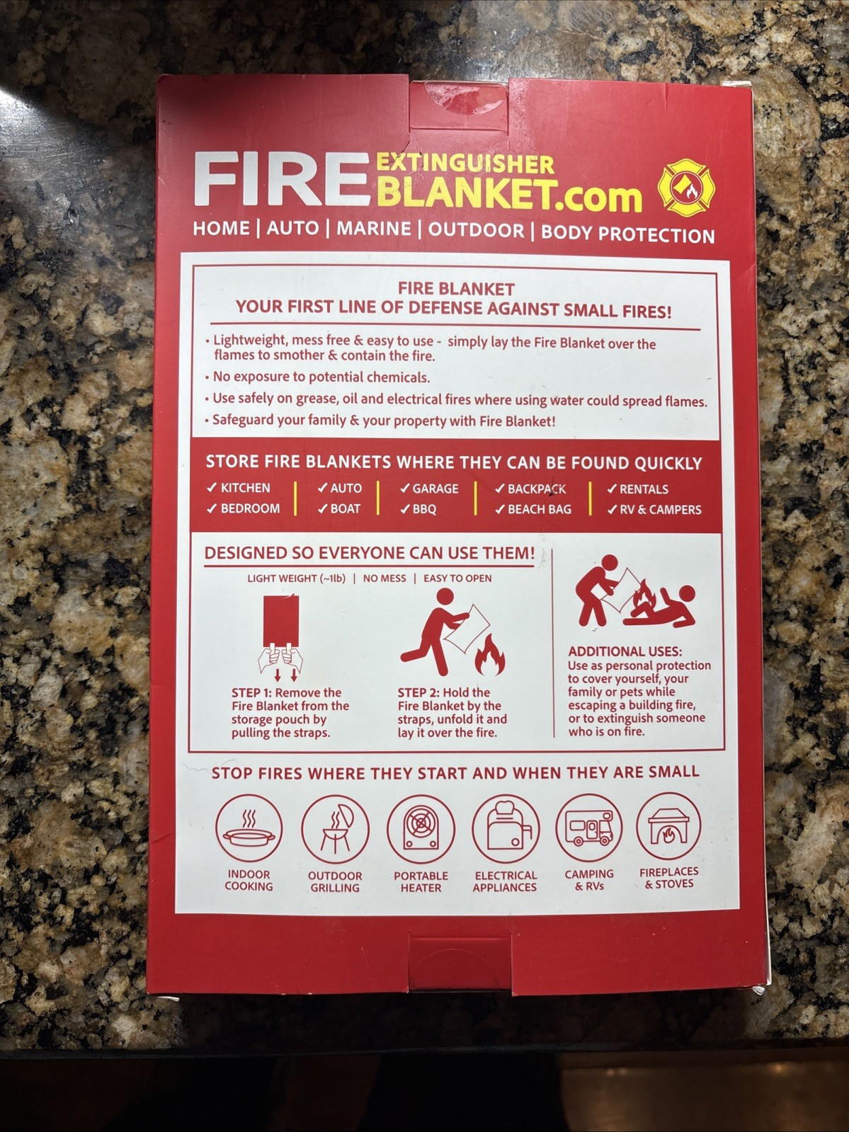 40 In. X 40 In. Fire Extinguisher Blanket For Home, Auto,Marine, Outdoor Body