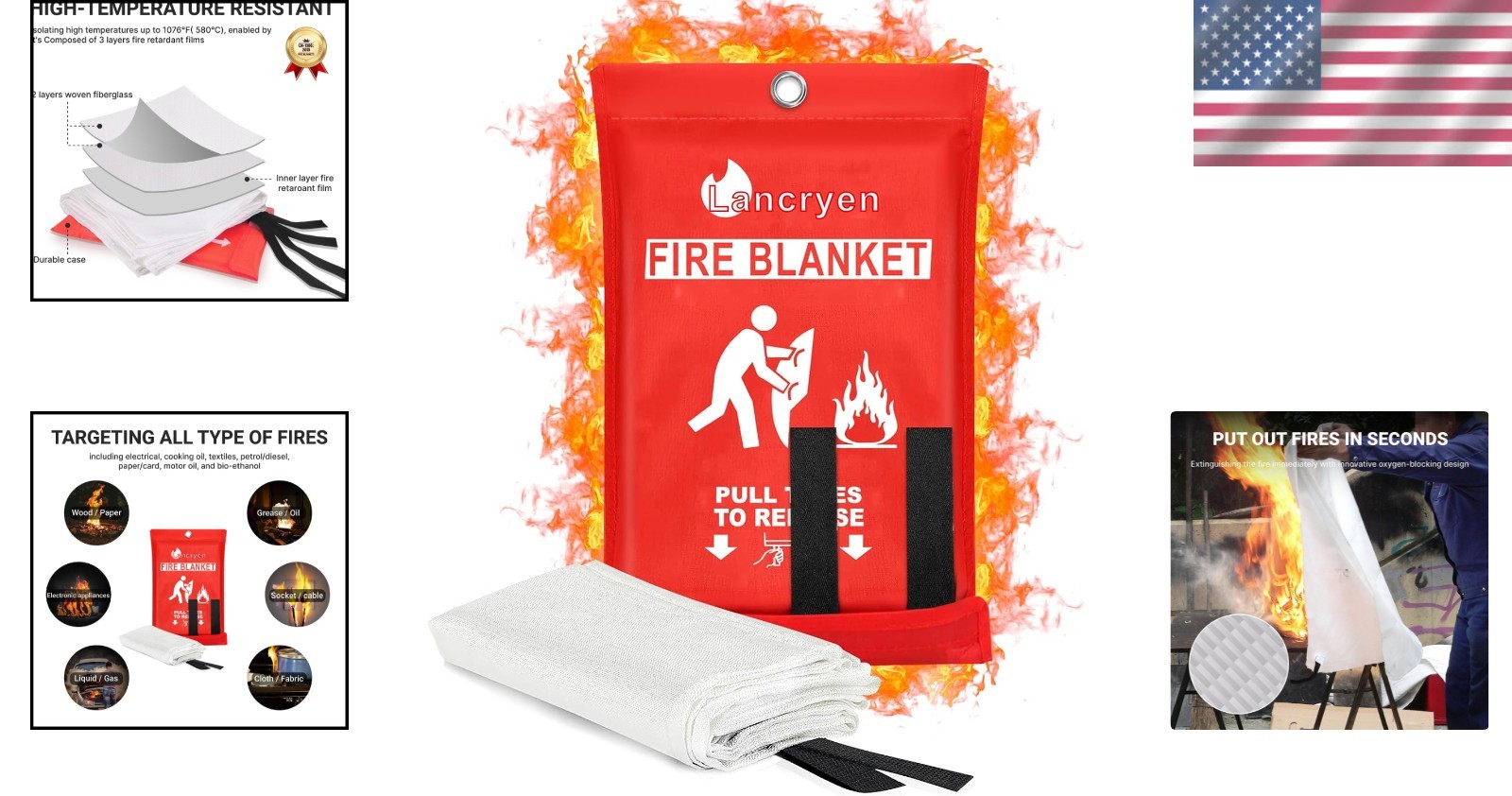Versatile 40″ Fire Extinguishing Blanket – Waterproof & Lightweight Design