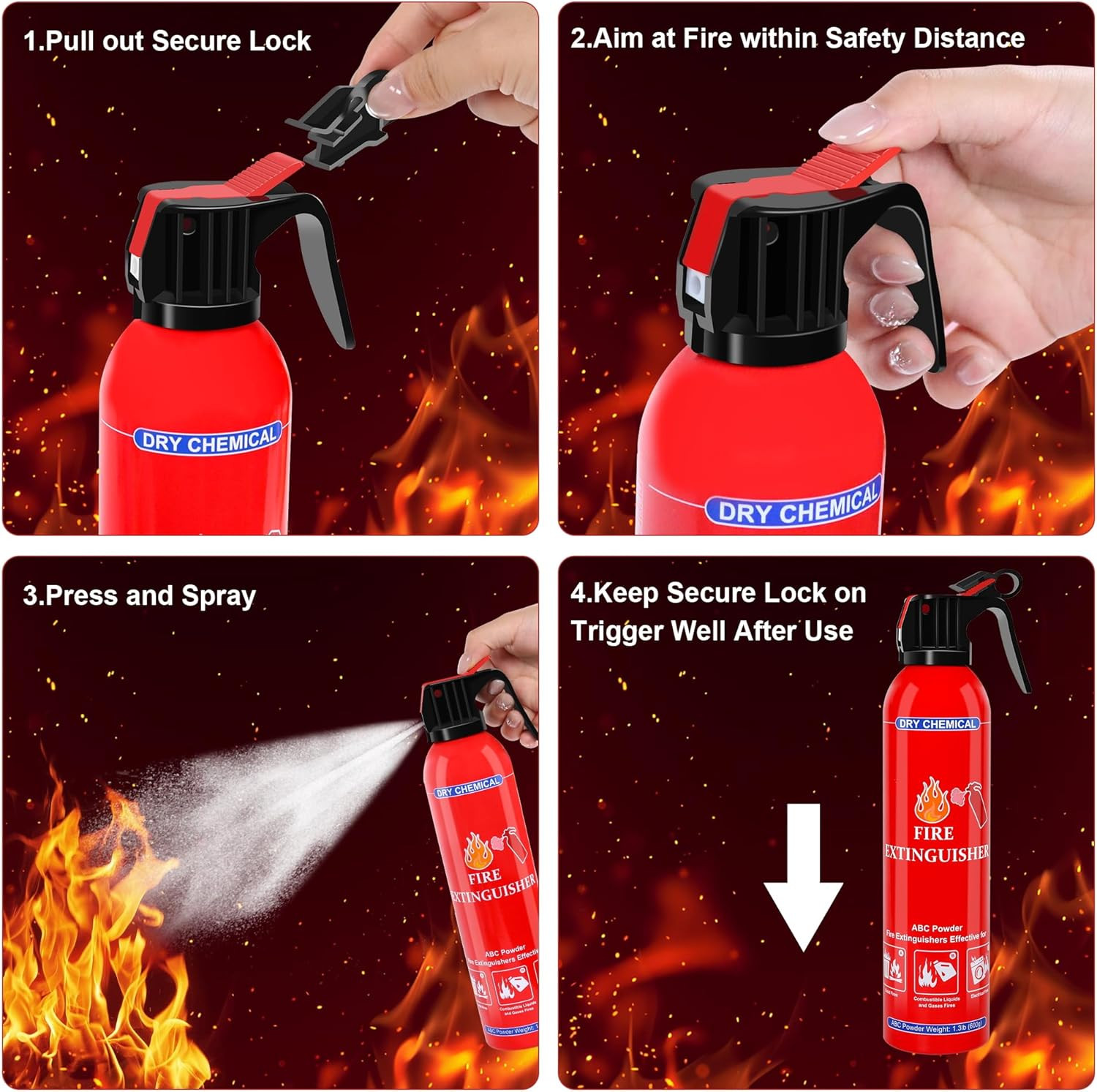 6 Pack ABC Dry Chemical Fire Extinguishers, Portable Dry Powder Fast-Acting Fire