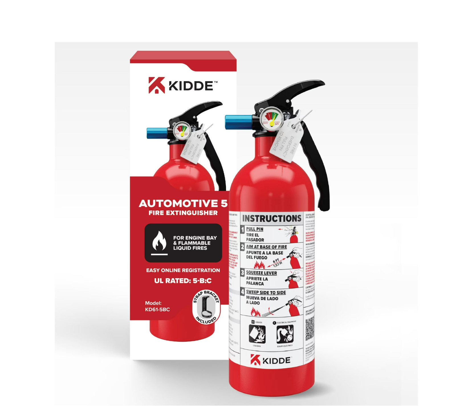 Kidde Fire Extinguisher for Vehicles, Single-Use, Dry Chemical, 5BC, Strap Brack