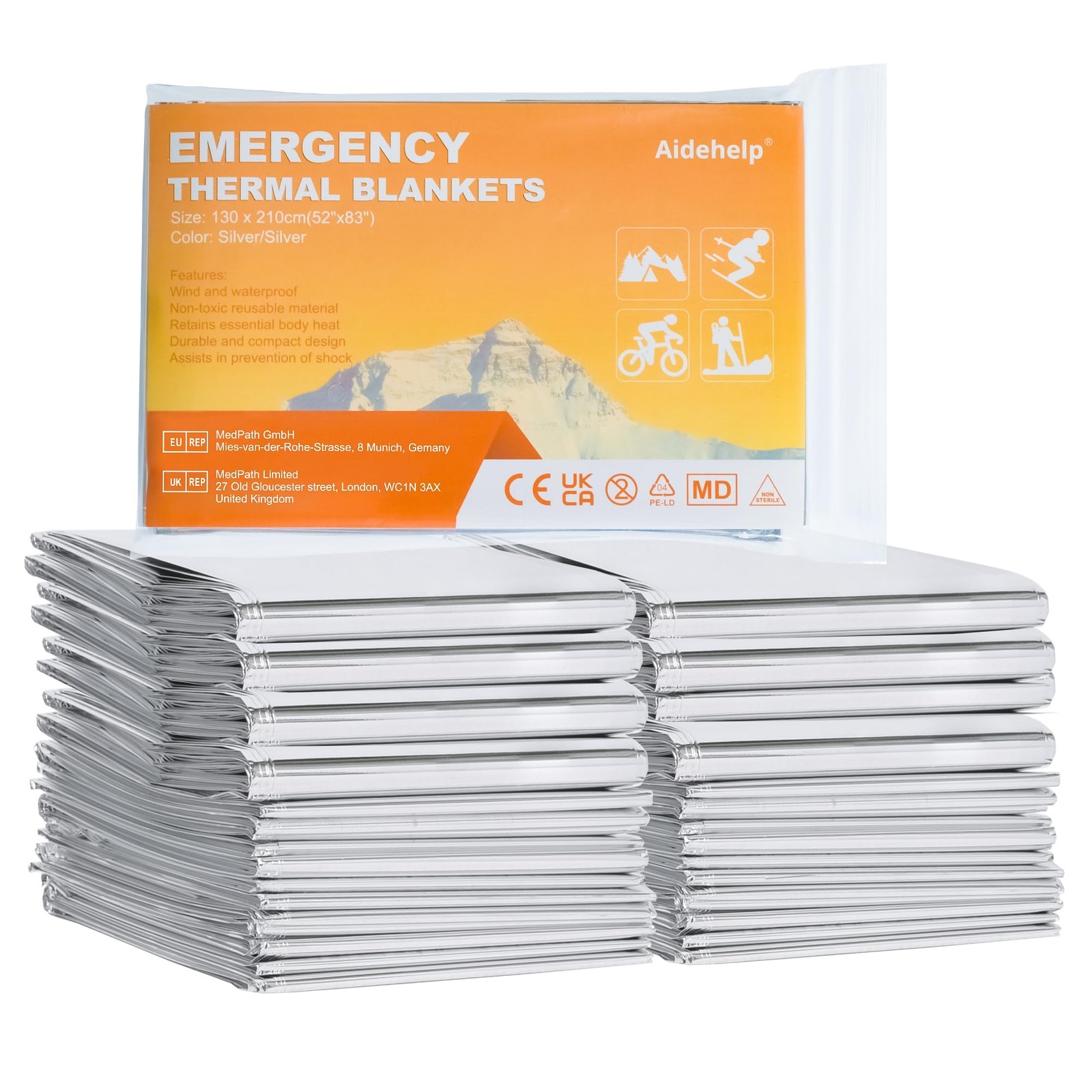 24 Pack Blankets – Mylar Thermal Space Blankets for Survival and Protection -…