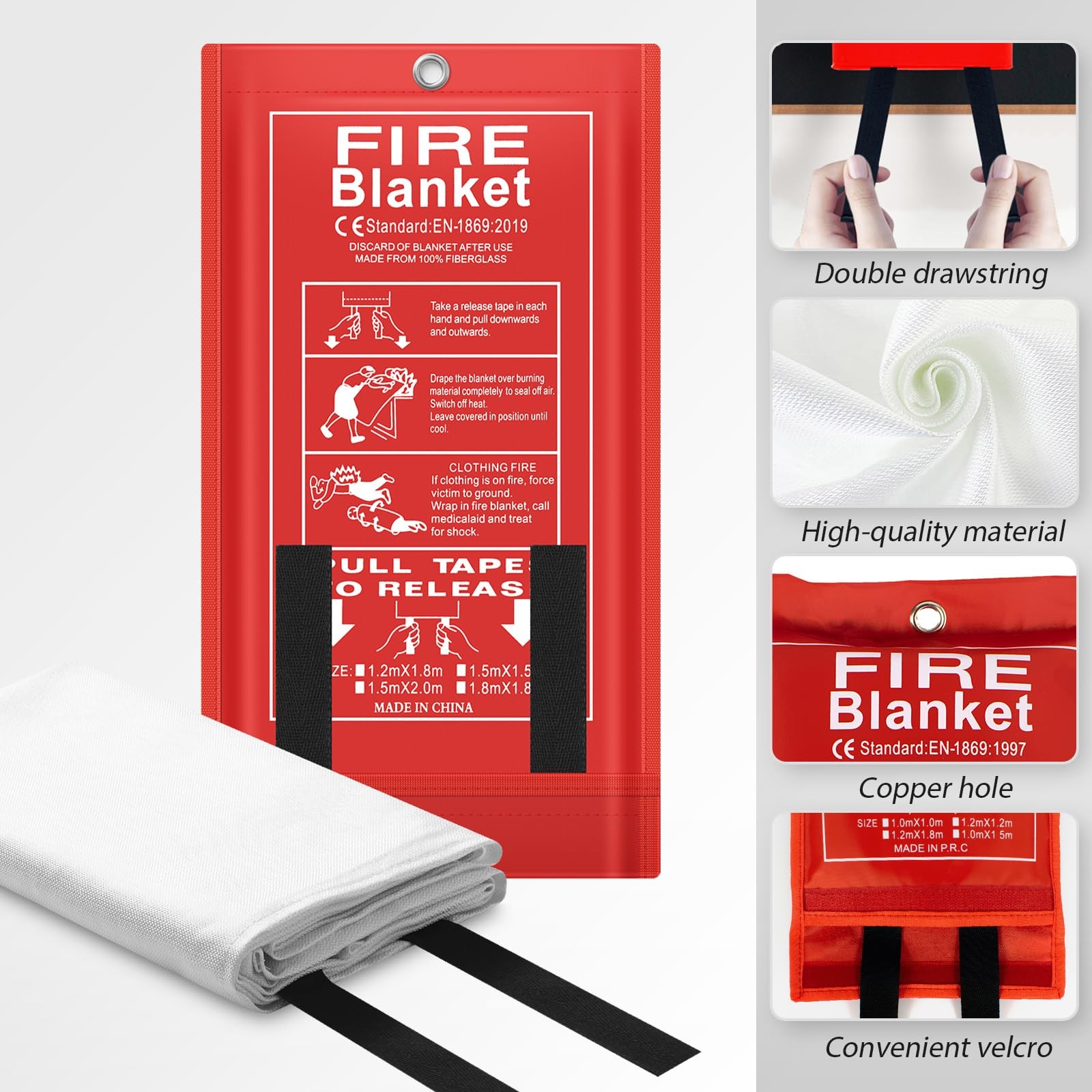 4 Pack Fire Blanket for Home and Kitchen, 40×40 Inch Fiberglass Fire Blankets…