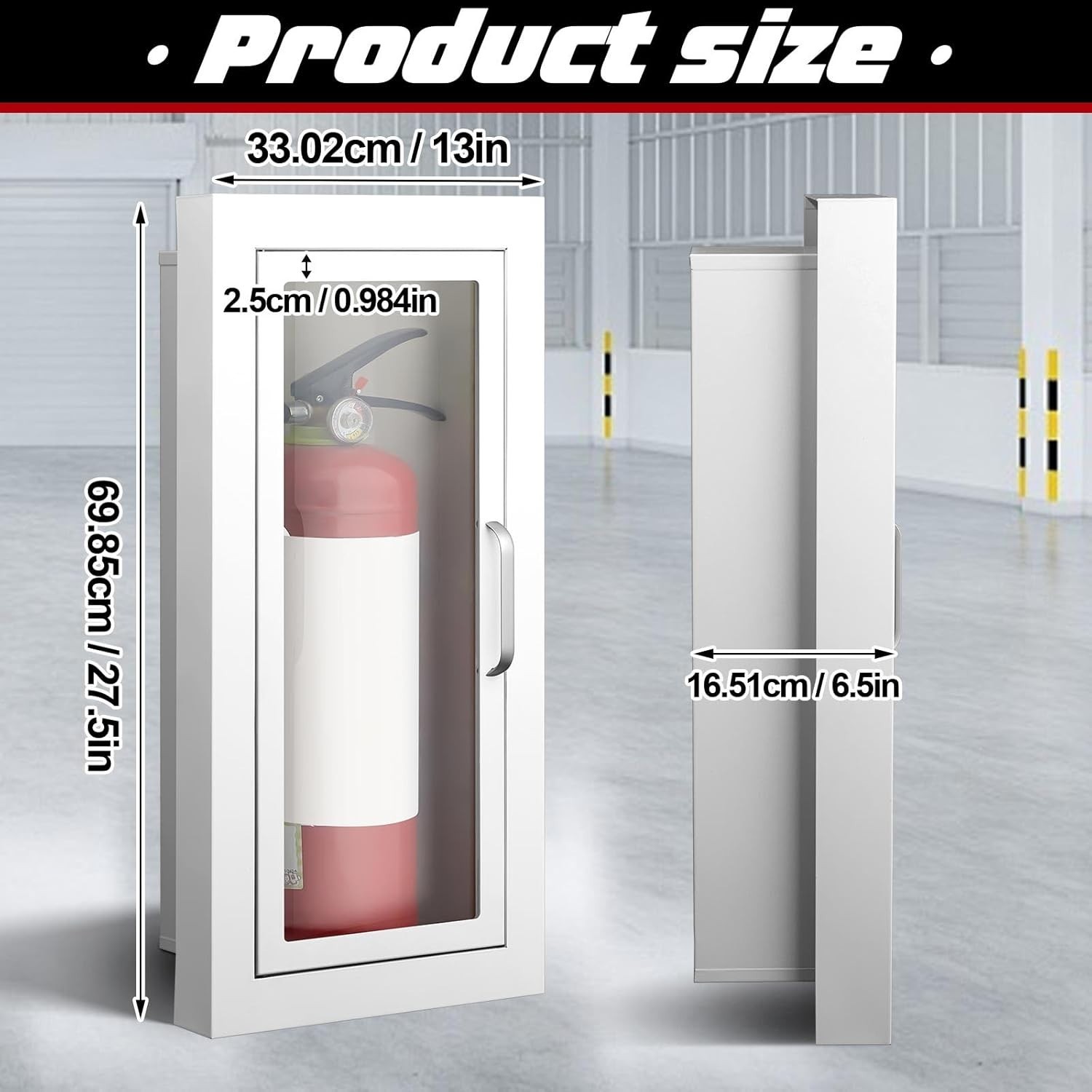Zonon Semi Recessed Fire Extinguisher Cabinet Steel White Magnetic Door Wall.