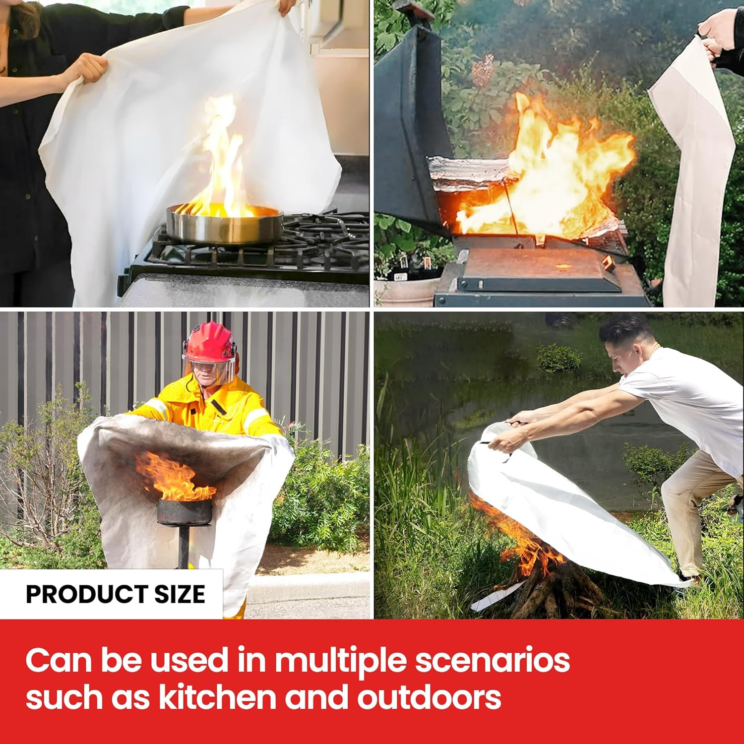 Fire Blanket 4 Pack 40″X40″ – CE Certified Fiberglass, Heat Resistant to 1076°F