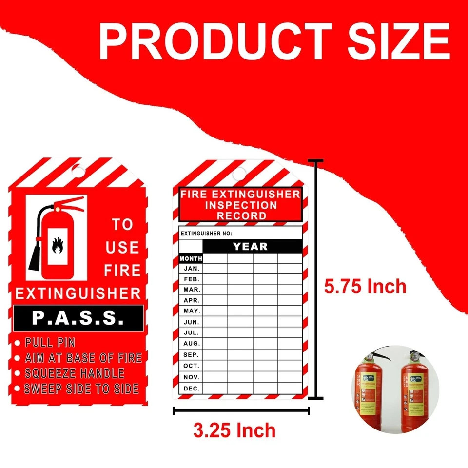 25 Pack Monthly Fire Extinguisher Inspection Tags Record 4 Year with Adjustab…