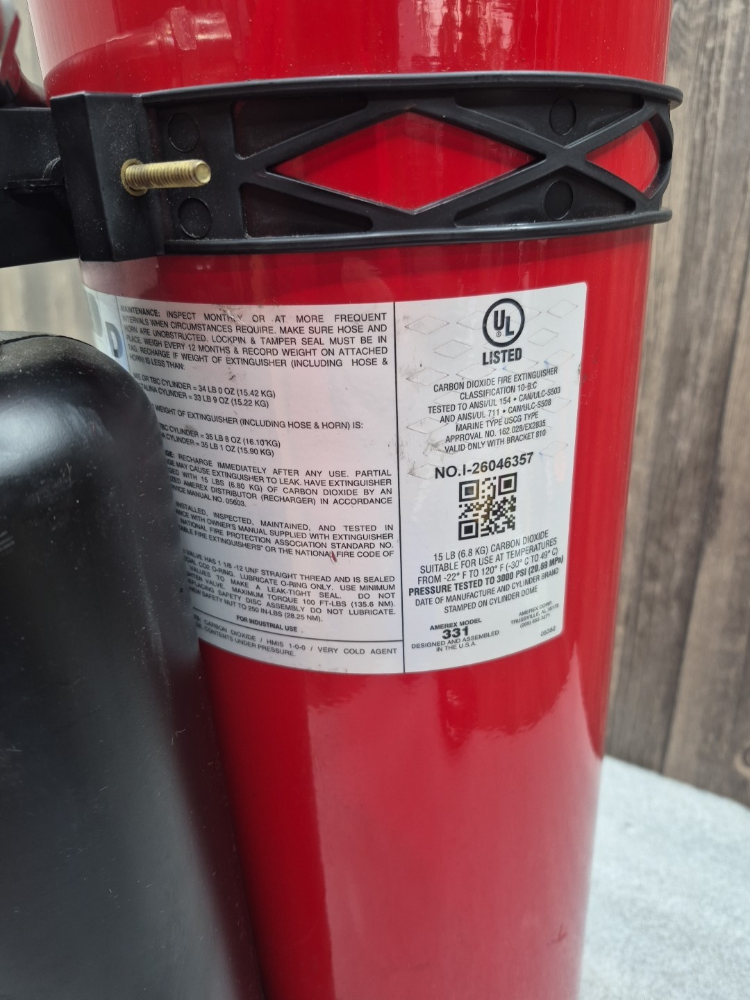Amerex 331 Fire Extinguisher, 15 Lb Capacity, Class Bc , Ul Rating10b:C ,