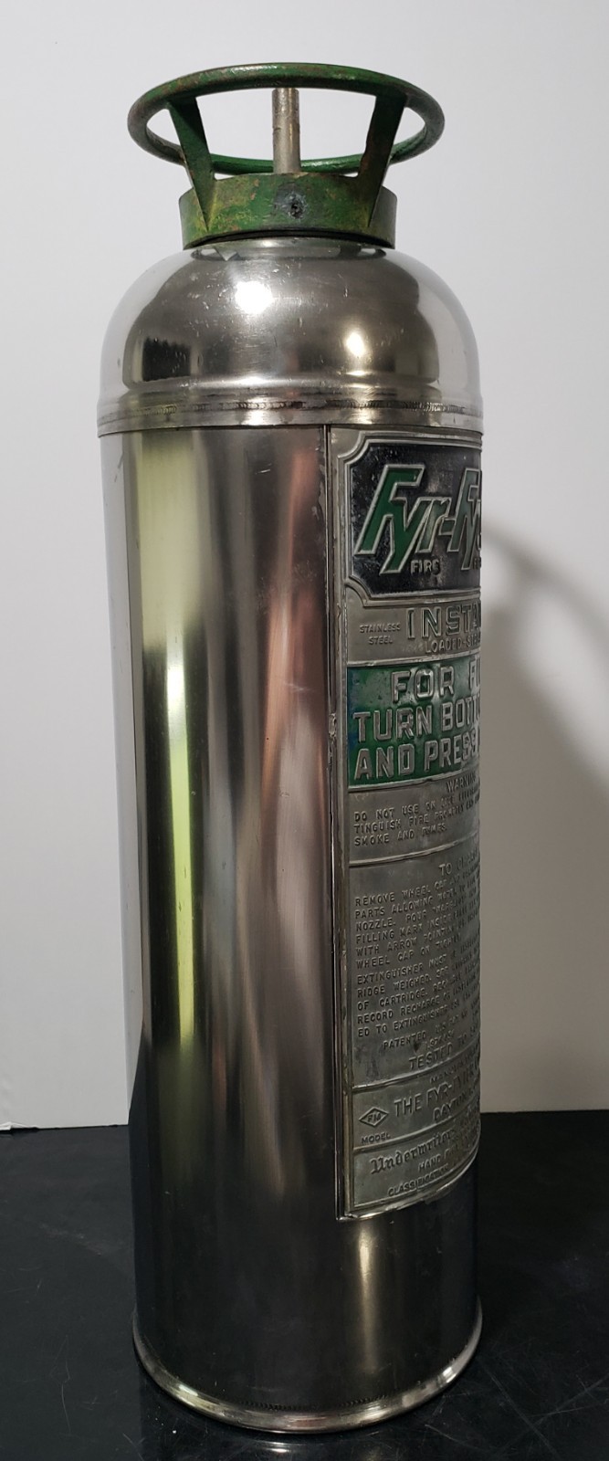 Vintage Fyr-Fyter Stainless Steel Fire Extinguisher Empty