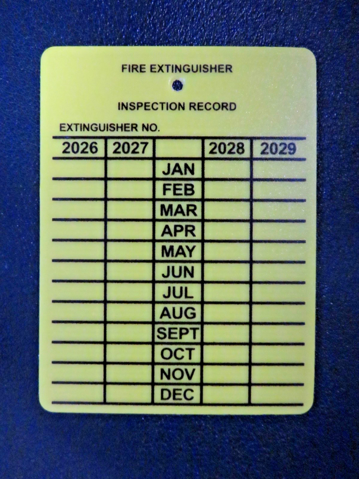 (TEN) PLASTIC FIRE EXTINGUISHER 4-YEAR INSPECTION TAGS…2024-2025-2026-2027
