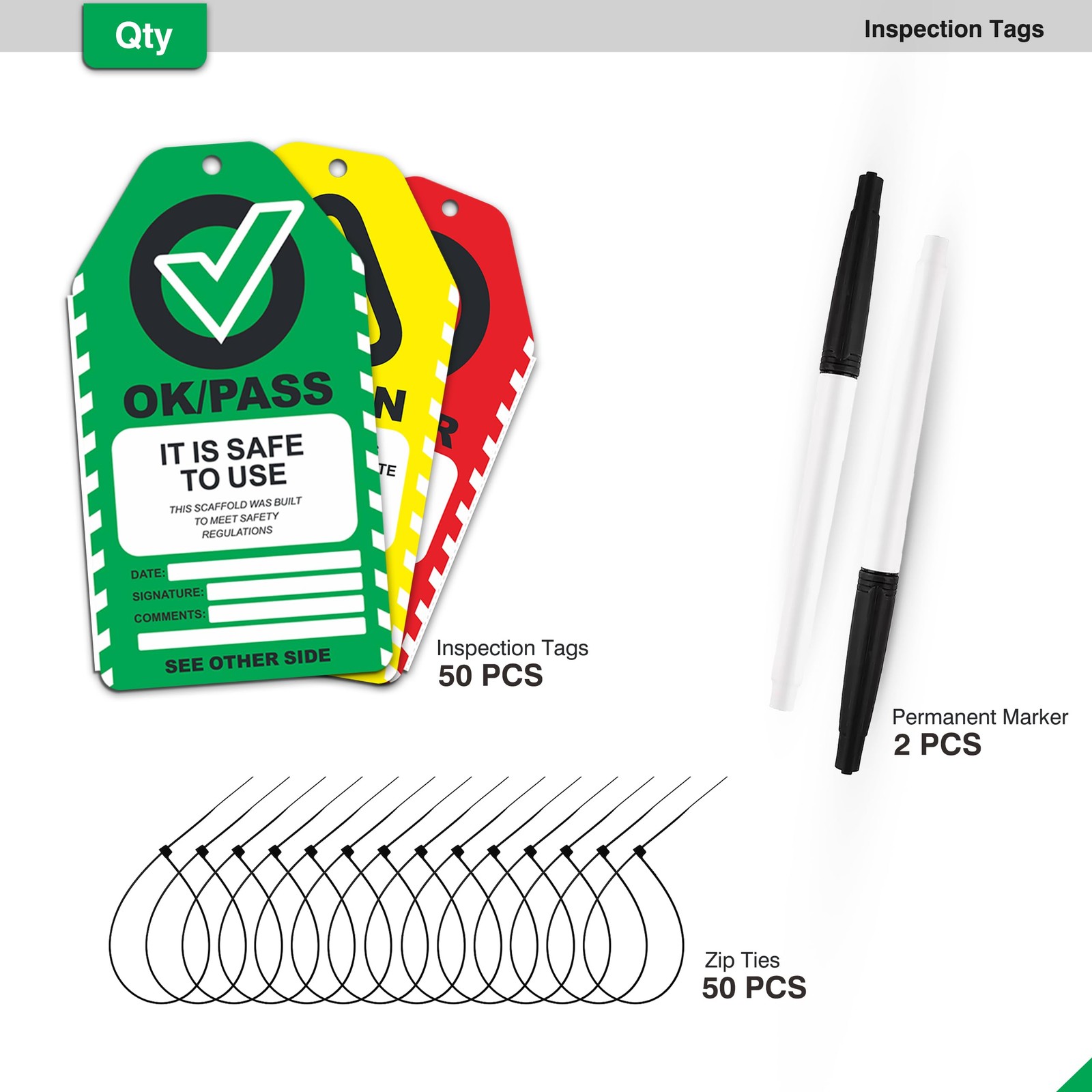 50 Pack Scaffold Inspection Tags, Never Tear, Waterproof, OSHA Compliant Cards