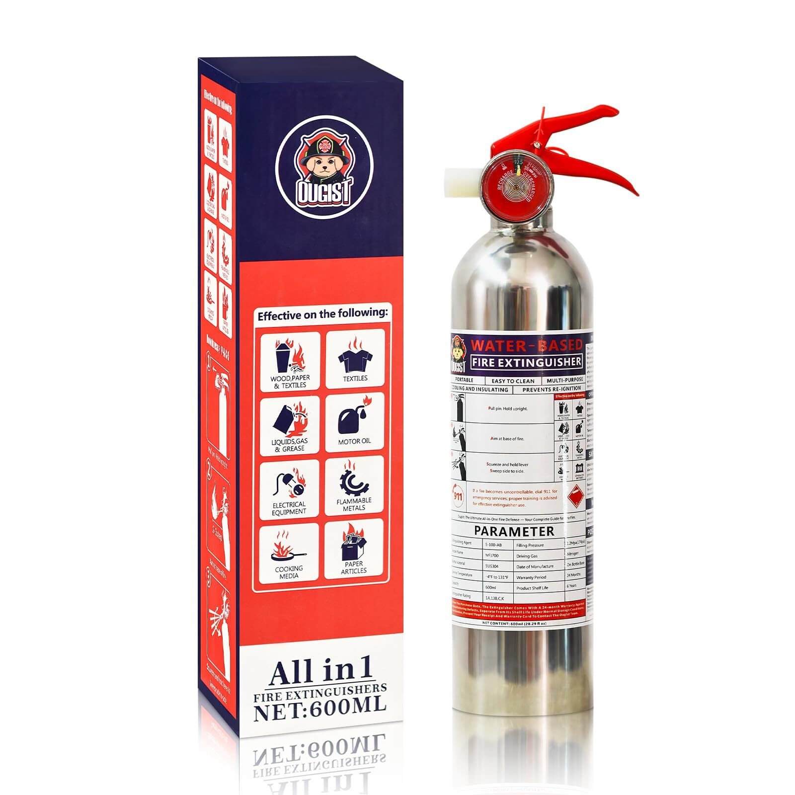 Ougist Portable Fire Extinguisher for Home with Mount, Non-Toxic Water-Based Fir