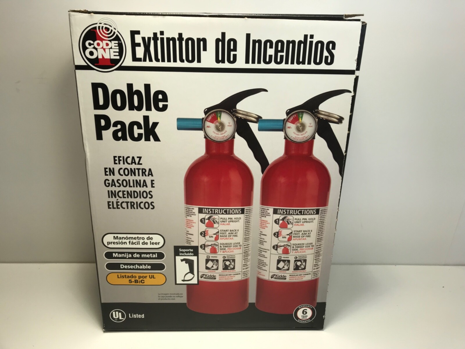 Fire Extinguisher Kidde Code One 5-B:C Disposable Chemical Home Shop Auto 2 Pack