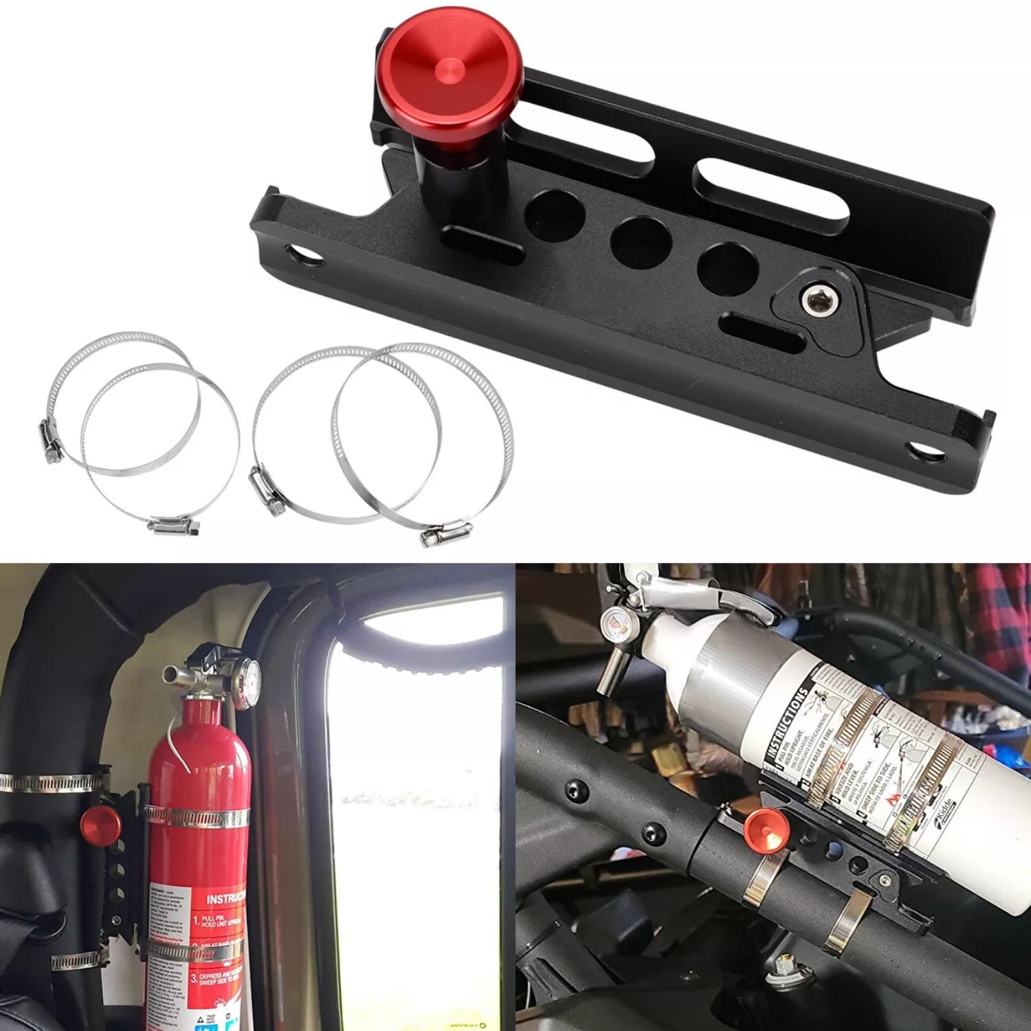 Quick Release Roll Bar Fire Extinguisher Mount Bracket Holder w/ 4 Fixing Clips