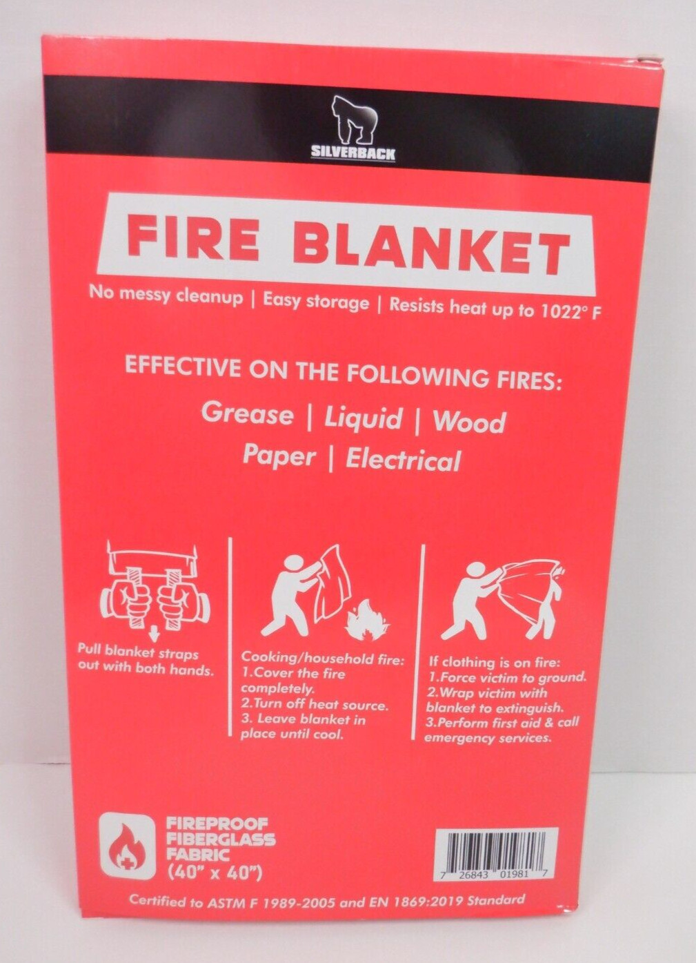 Silverback Fire Blanket – 100% Fiberglass Fabric 40”x40”