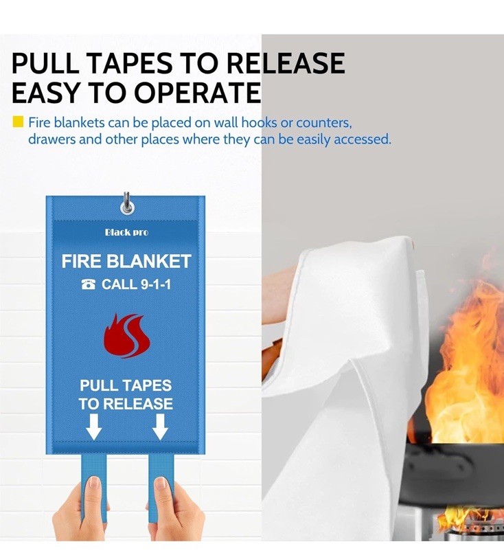 Black pro Emergency Fire Blanket, Fire Retardant Blanket, 2 Pack