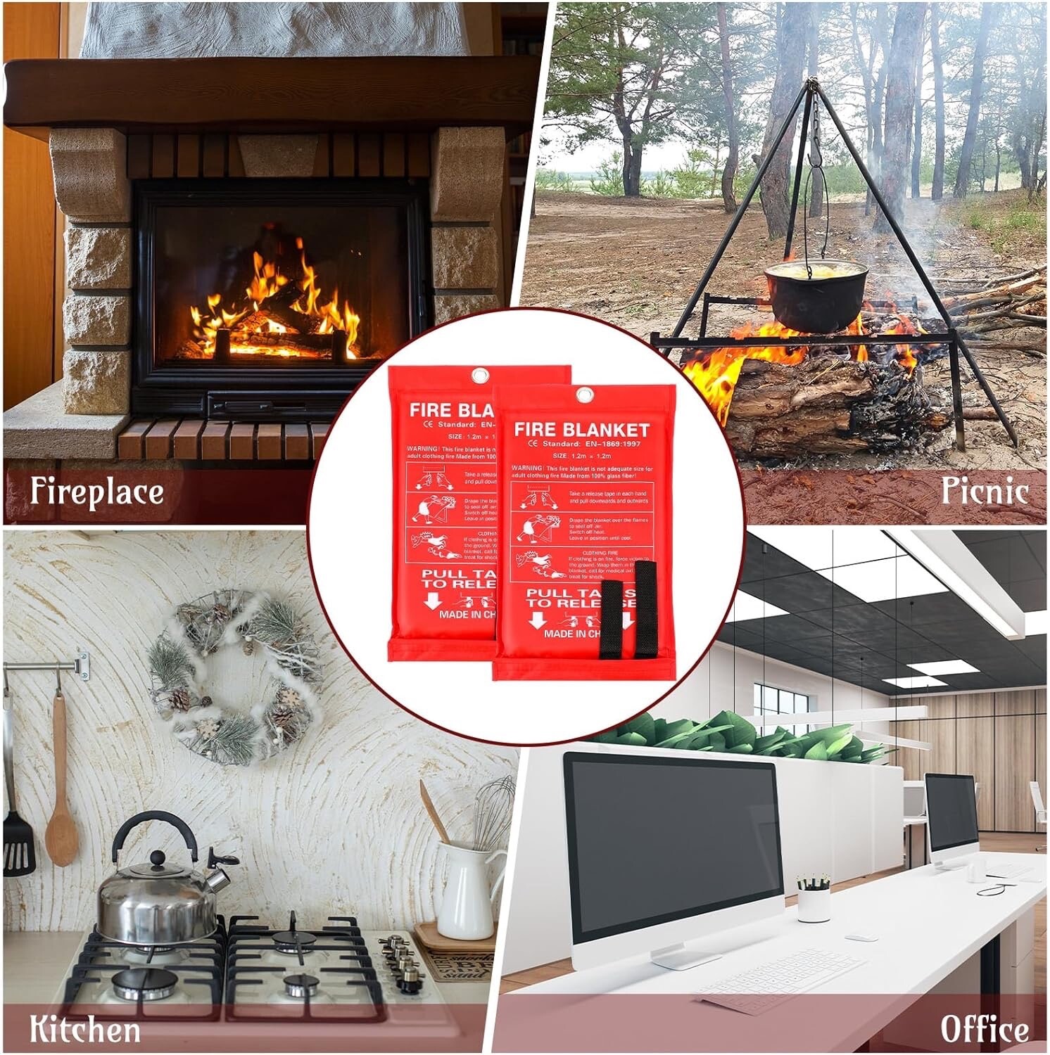 🔥2 Pack Fire Blanket for Home Emergency Fire Supression XL SIZE 47″ x 47″🔥