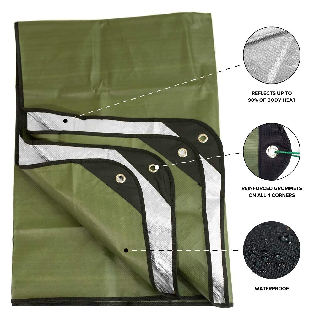 Insulated Tarp 60x82in 3-Layer Design Olive Green Waterproof Windproof Thermal
