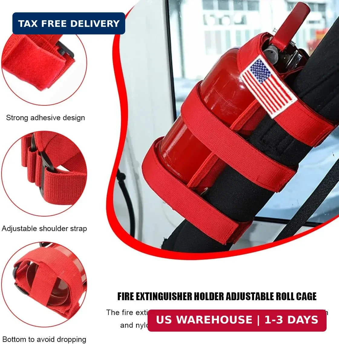 Fire Extinguisher Holder, Adjustable Roll Bar Extinguisher Fixed Belt with USA F