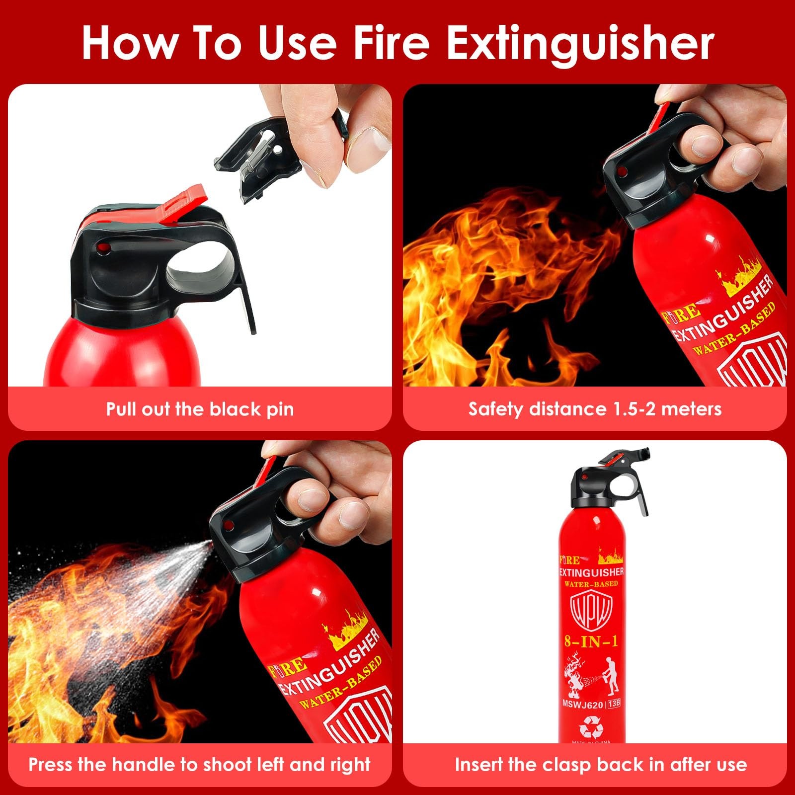 620ml Large Upgraded 8-in-1 Fire Extinguisher for Home with Wall Mount Portable