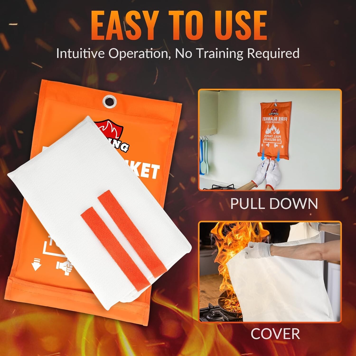3 Fire Blanket 47″x47 for Home and Kitchen Emergency Fire Blankets Suppression