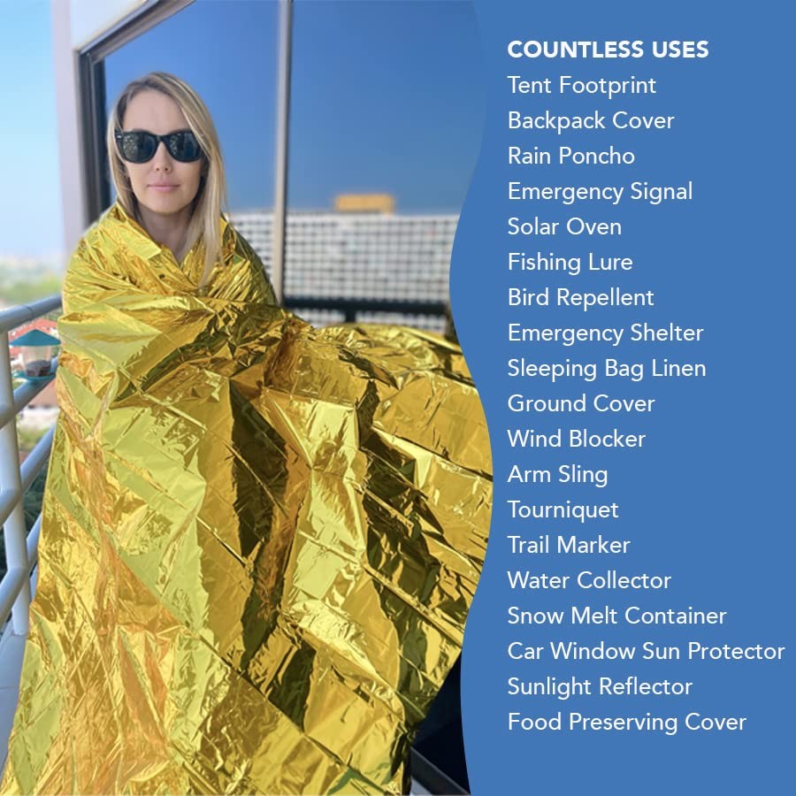 Rescue Blanket Gold & Silver | 11 Units Large Size 82 x 63 in | Emergency The…