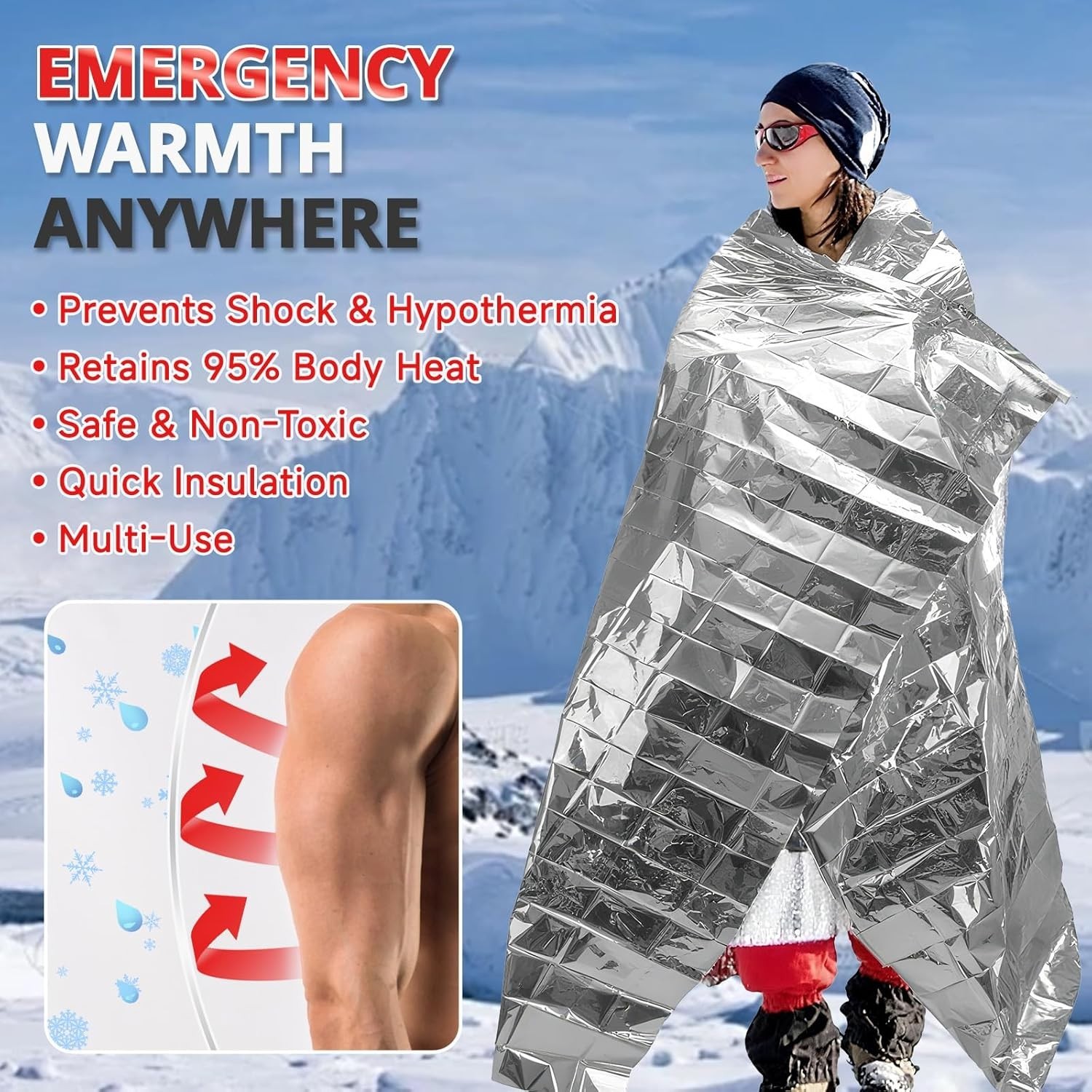 SecuCaptain Survival Emergency Thermal Blankets Extra Large 84” x63” Space My…
