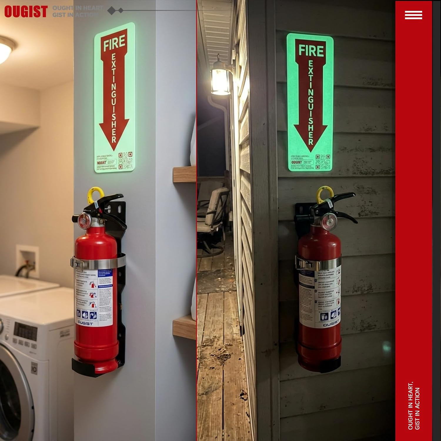 Ougist ABC Fire Extinguisher with Home Wall mount Bracket, Quick-Release Handle,