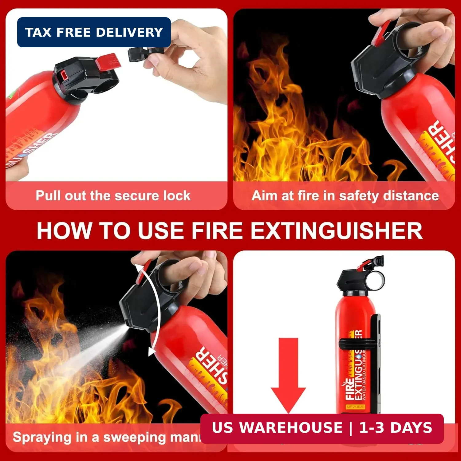 Fire Extinguisher for Home with Wall Mount – 4 Pack Upgraded 8-in-1 Portable Fir