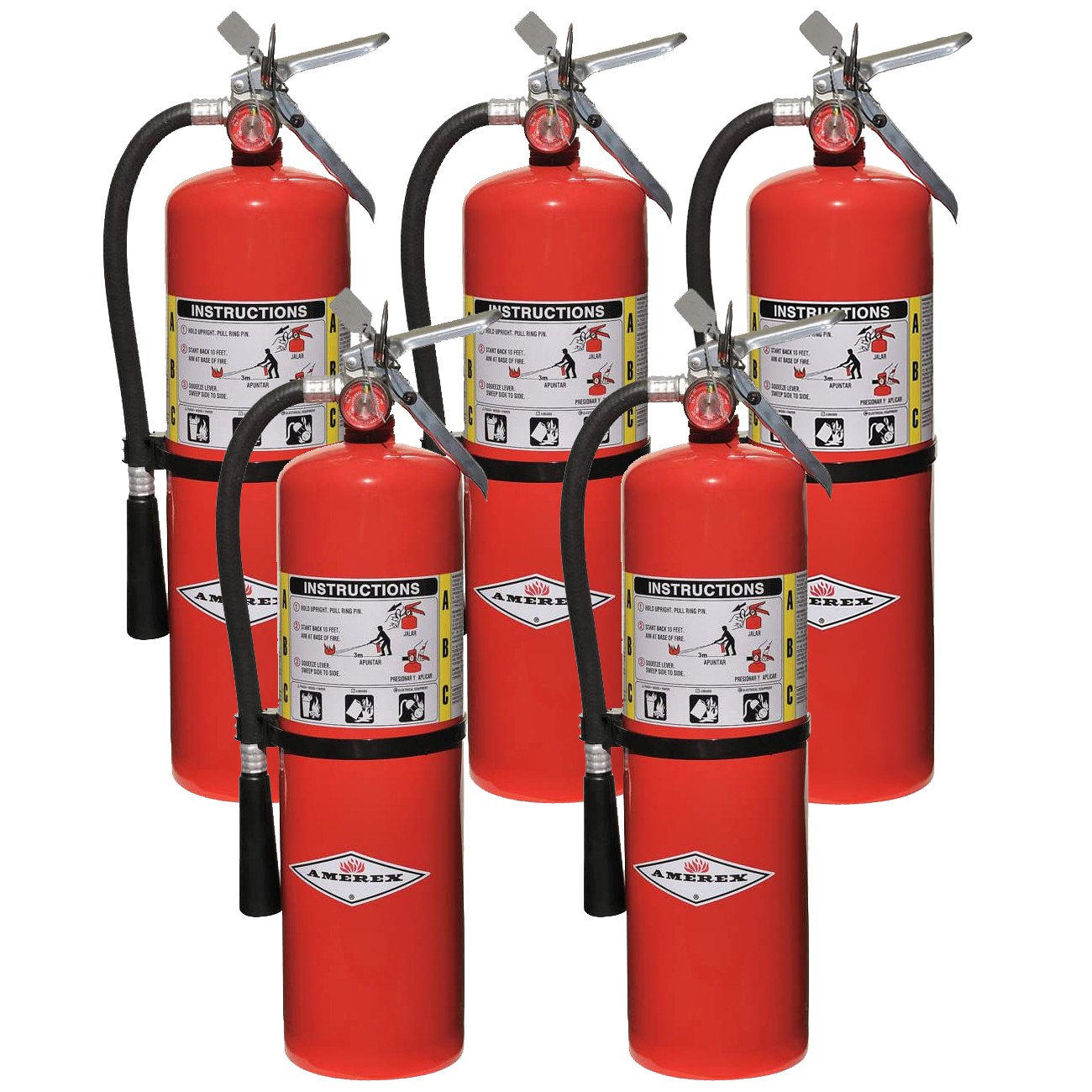Amerex B456 10 lbs ABC Dry Chemical Fire Extinguisher with Wall Bracket – 5 Pack