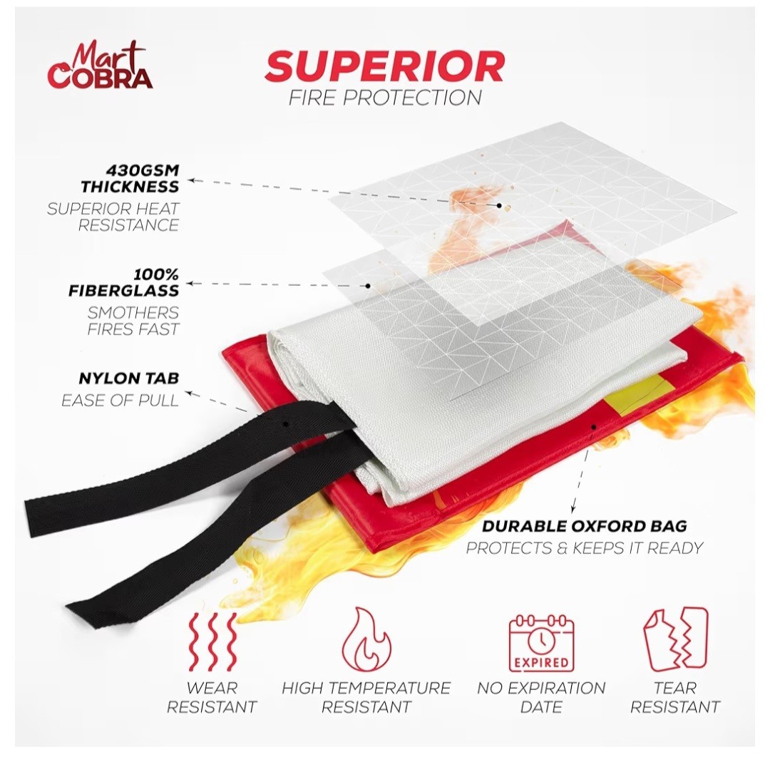Mart Cobra Emergency Fire Blanket-1 Pk.-40″x40″-Suppression Shield-NEW