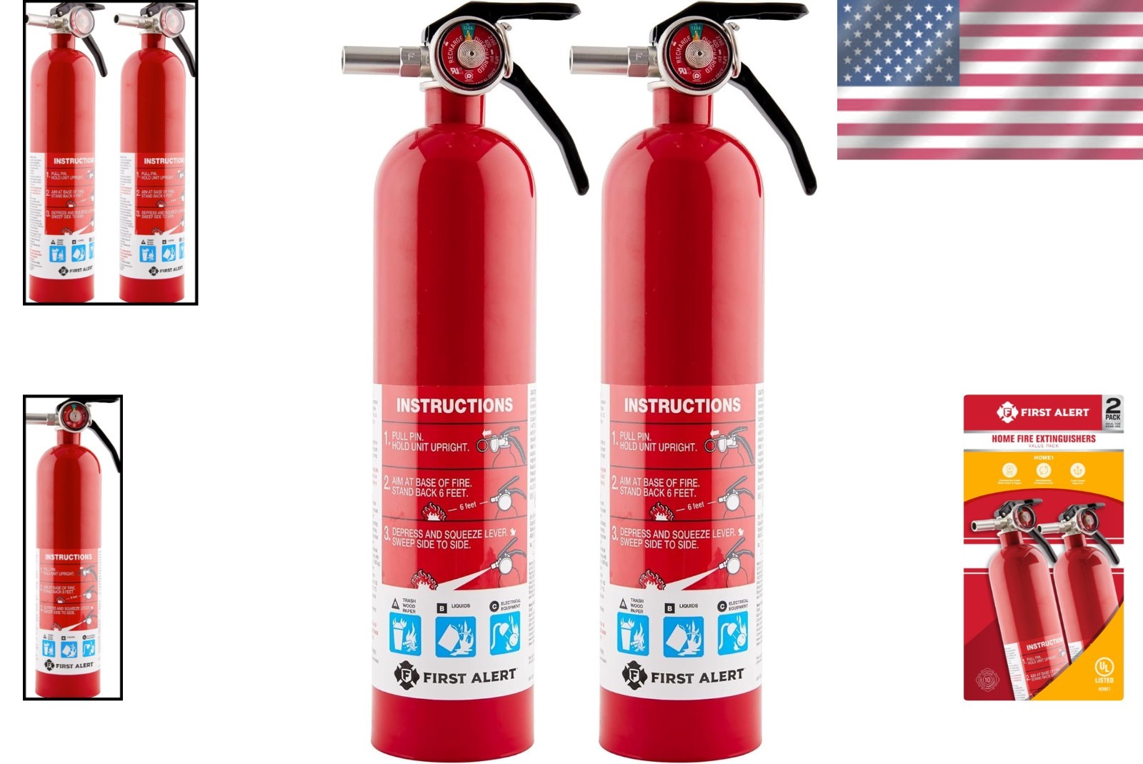 Home1 All-Metal Fire Extinguisher Set: Safe, Reliable, Rechargeable, 2-Pack