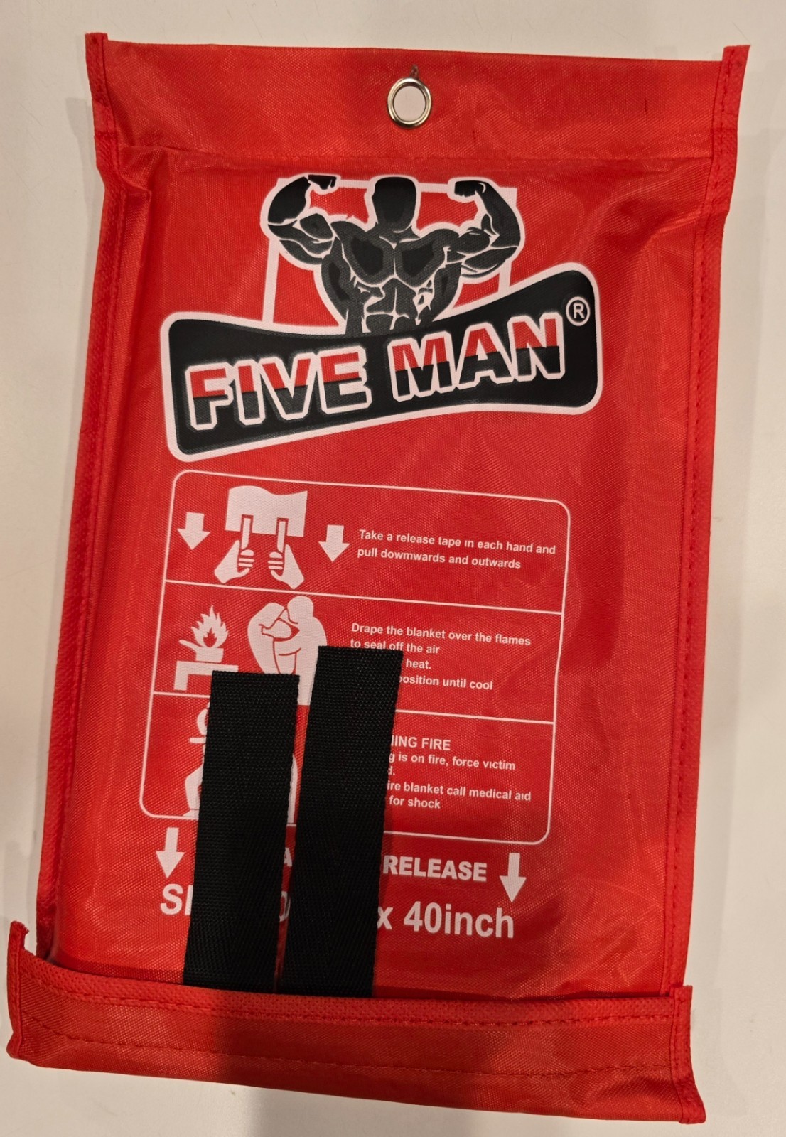 Lot of 2 FIVEMAN Emergency Fire Blanket – 40×40 inch Blanket, 2 Pairs of Gloves+