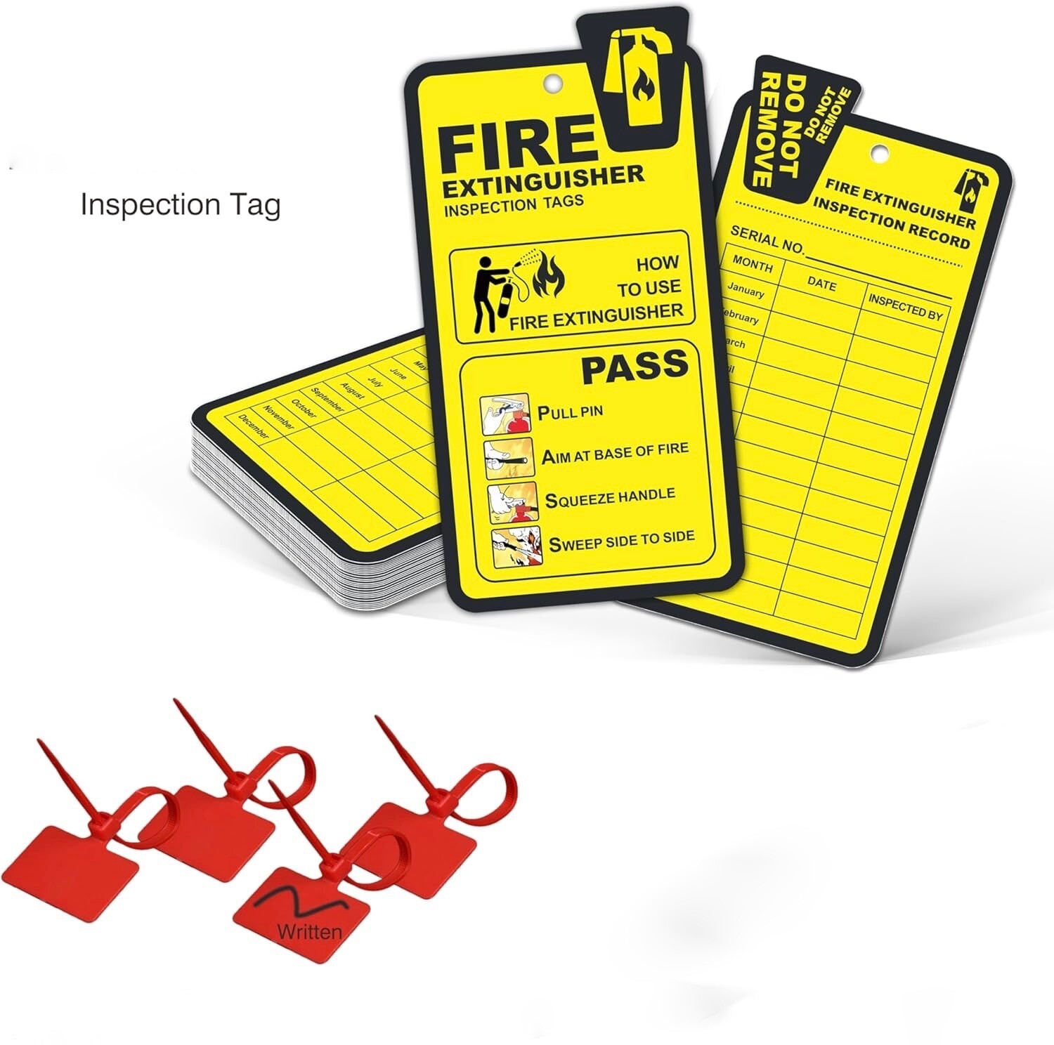 🔥🧯1-6″x 3″ OSHA Fire Extinguisher Inspection Tags DOUBLE SIDED W/ZIP-TIES