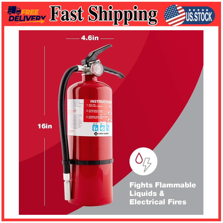 First Alert HOME2PRO Fire Extinguisher – Rechargeable, 2-A:10-B:C, UL Rated, Red