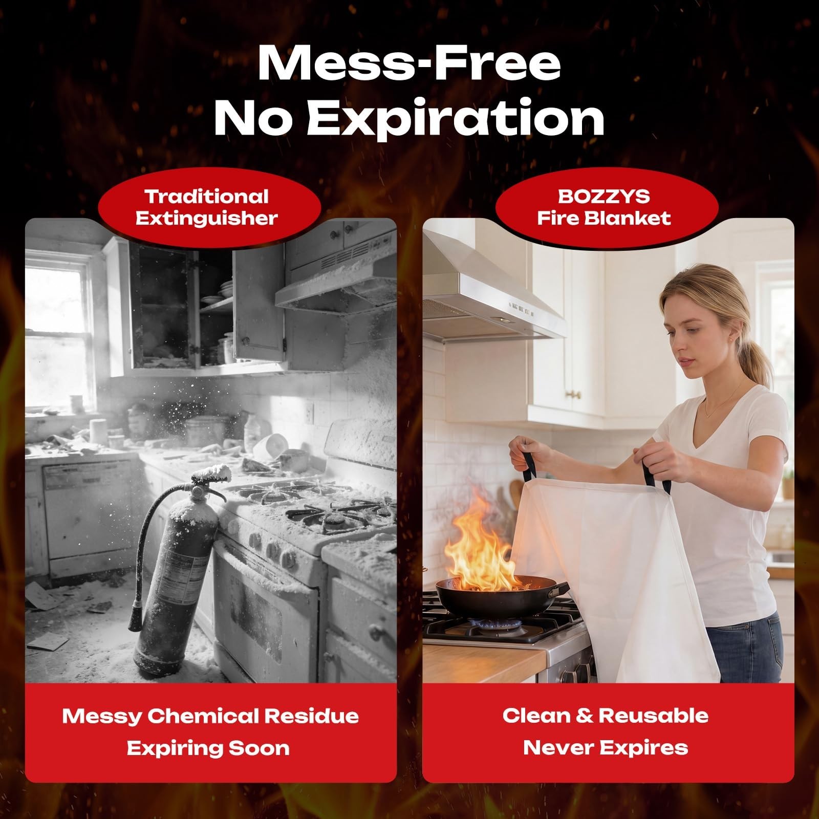 Emergency Fire Blanket 3-Pack | Fiberglass Fire Suppression 40″x40″ for Home & K