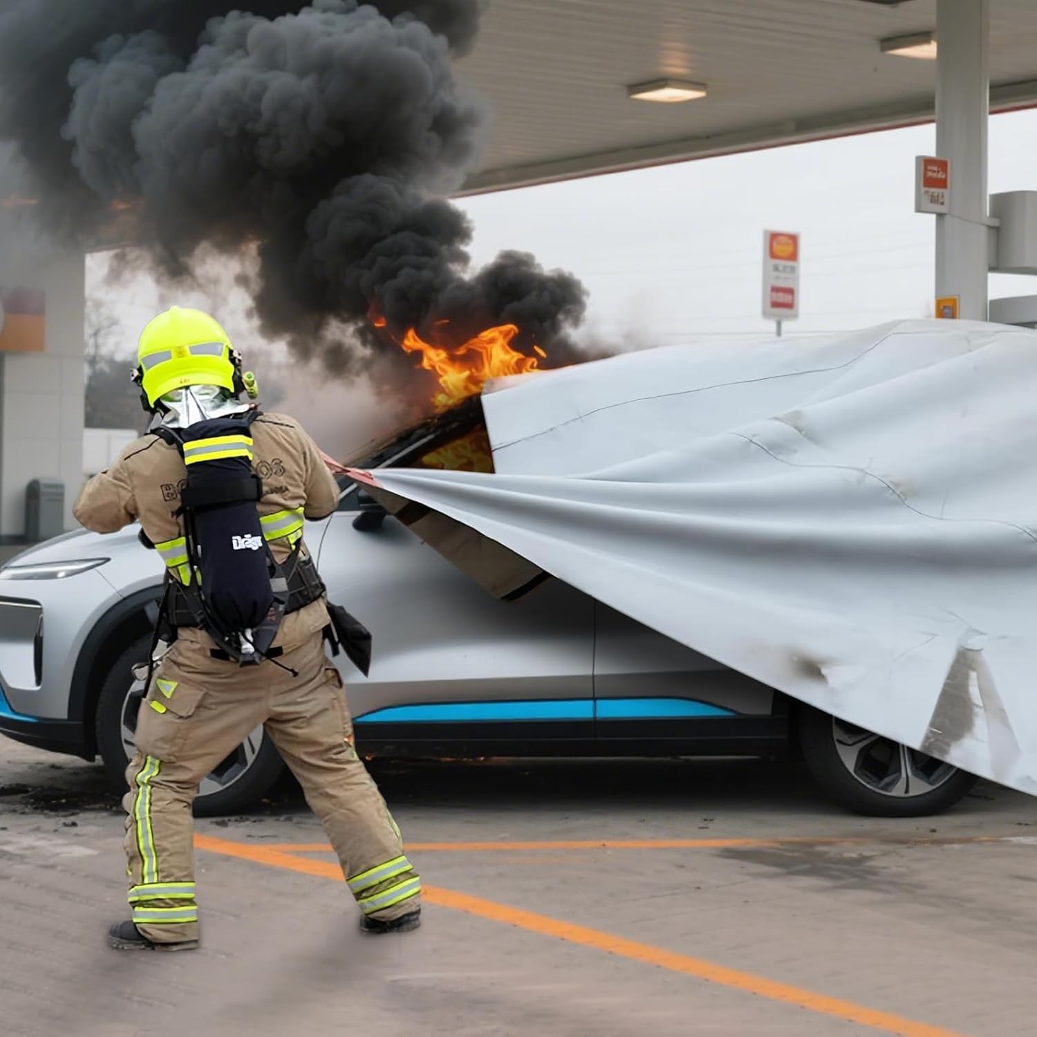 Large Fibreglass Vehicle Emergency Fire Blanket, Car Fire Suppression Blanket